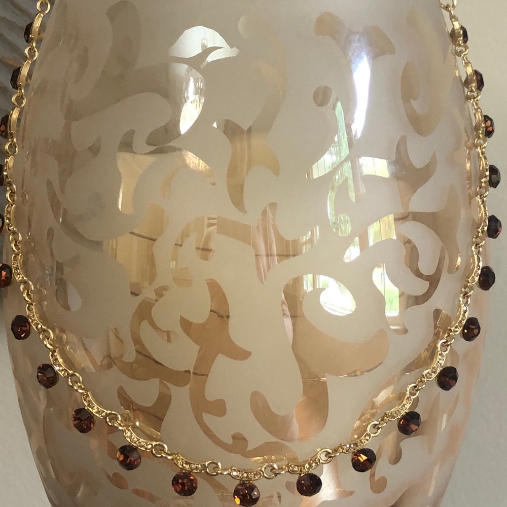 Gold necklace w/ brown diamond like stones-topaz - Picture 5 of 8
